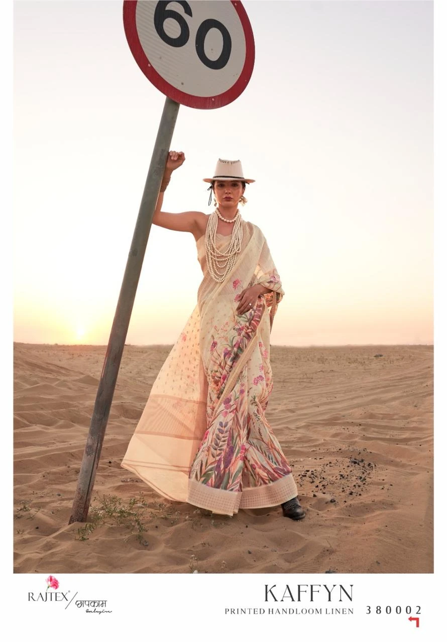 Rajtex Kaffyn Printed Handwoven Linen Wholesale Fancy Sarees Catalog — Wholesale Sarees, rajtex wholesale from Surat - Gallery Image 11